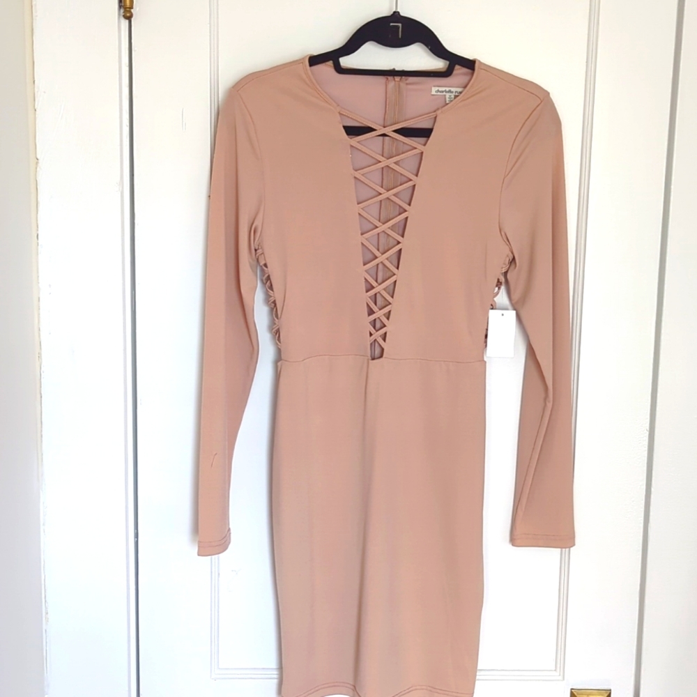 Charlotte Russe Women's Dress Size M Back Zipper Closure Tan NWT